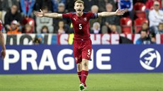 Kapitán českých fotbalistů do 21 let Jakub Brabec v zápase proti Německu
