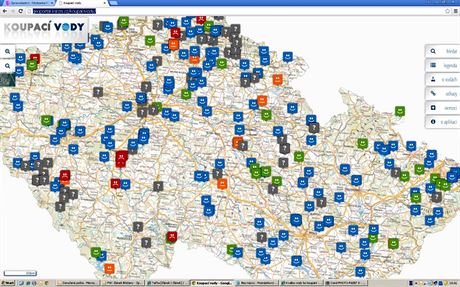 Mapka, kde hygienick stanice aktualizuj kvalitu vody v prodnch...