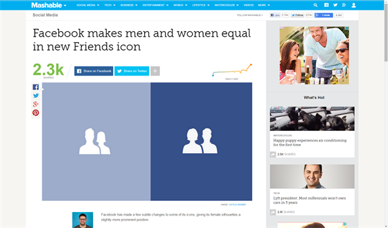 „Facebook novou ikonkou Přátelé zrovnoprávnil muže a ženy“