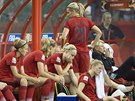 Nmecké fotbalistky, zklamané po prohe v semifinále mistrovství svta.