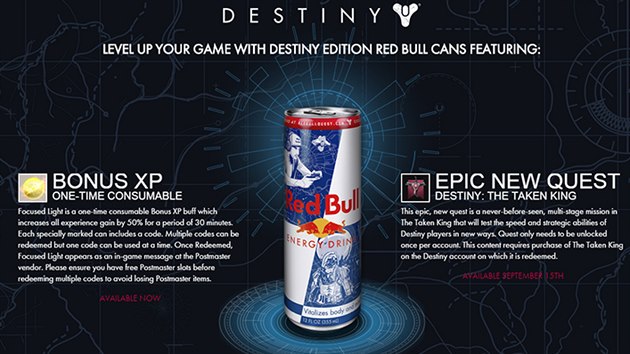 Propagan akce propojuje hru Destiny a energetick npoj Redbull.