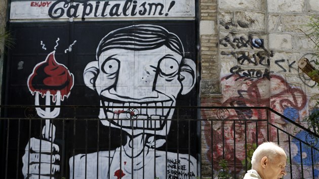 Graffitti v Atnch namen proti kapitalismu.