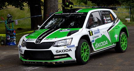 Jan Kopecký se spolujezdcem Pavlem Dreslerem bhem Rallye Bohemia