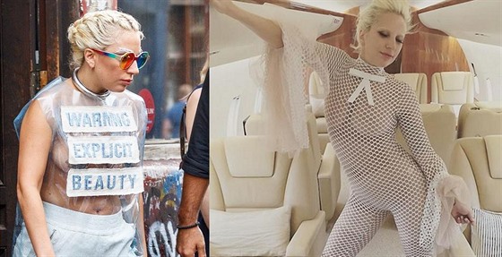 Lady Gaga v Amsterdamu prola v plastovém triku a v letadle pak pózovala v...