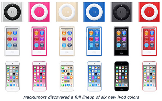 Barevné variace nových iPodů