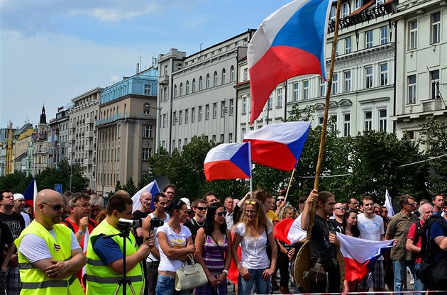 Demonstrace proti imigrantm na Václavském námstí.