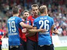 Fotbalisté Plzn se radují z druhého gólu, který v Superpoháru poslali do brány...