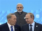 Kazaský prezident Nursultan Nazarbajev, indický premiér Naréndra Módí a ruský...