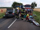 Dva lid� se zranili p�i �eln�m st�etu osobn�ho auta s traktorem u obce...