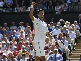 Novak Djokovi se raduje z postupu do finle Wimbledonu
