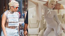 Lady Gaga v Amsterdamu pro�la v plastovém triku a v letadle pak pózovala v...