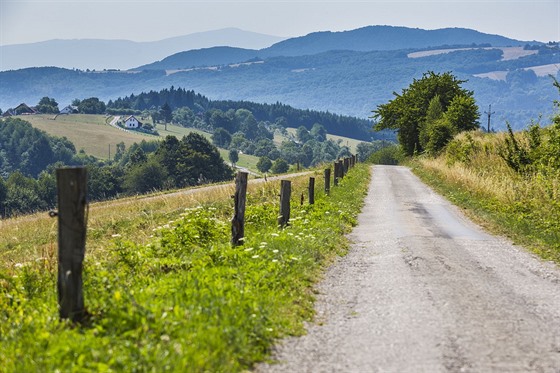 Cesta vedoucí do obce ítková v srdci Bílých Karpat.