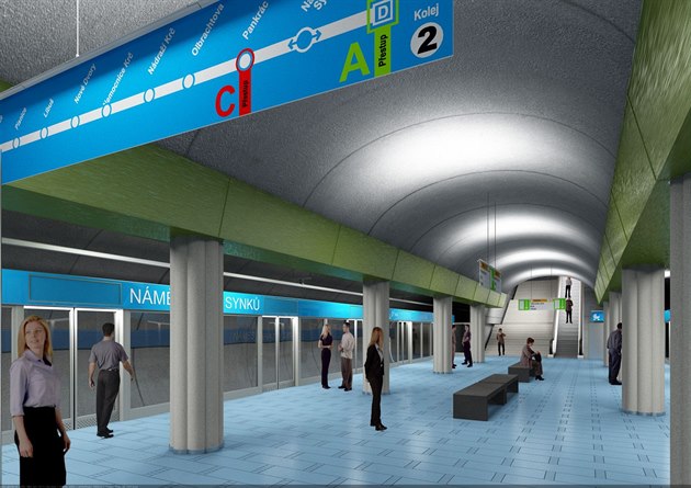 Star�í vizualizace stanice metra Nám�stí brat�í Synk� na trase D, nad její�...