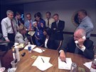 U.S. Vice President Dick Cheney is pictured with senior staff in the...