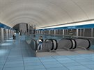 Vizualizace interiéru stanice metra Námstí Míru na trase D (koncepce eení...
