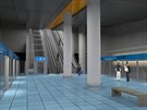 Vizualizace eení interiéru stanice metra Libu na trase D (koncepce eení...