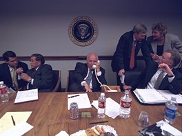 U.S. Vice President Dick Cheney is pictured with senior staff in the...