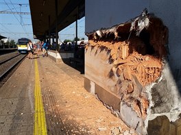 Pendolino tlačící zbytky kamionu poničilo i část železničního nádraží ve...