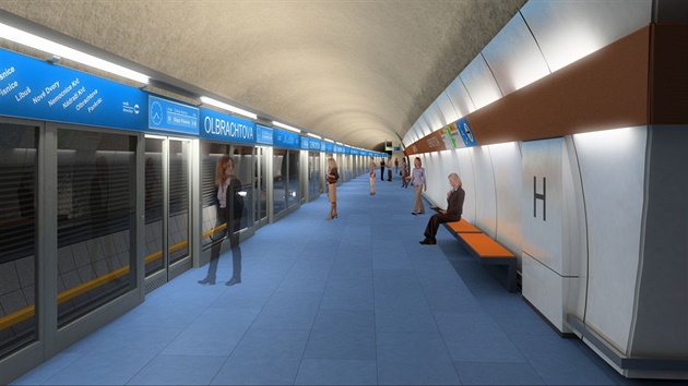 Finální vizualizace �e�ení interiéru stanice metra Olbrachtova na trase D...