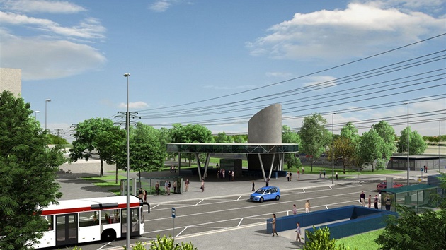 Vizualizace řešení exteriéru stanice metra Písnice na trase D (dokumentace pro stavební povolení 11/2013).