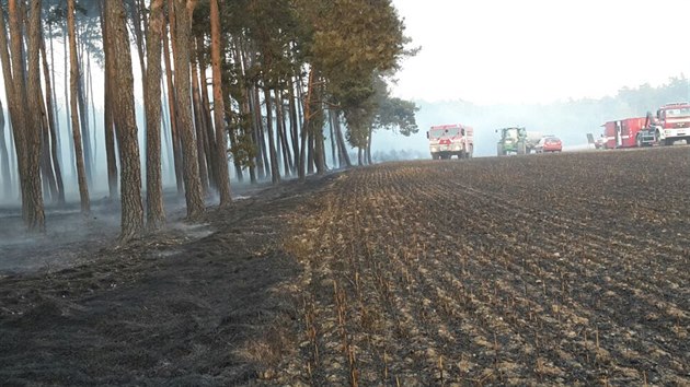 U Olen na Rakovnicku vypukl rozshl por lesa (3. srpna 2015).