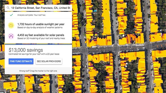 ím lutjí, tím lepí. Grafická podoba projektu Google Sunroof