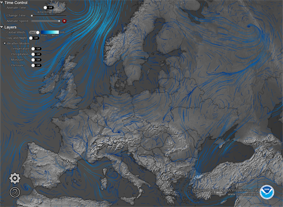 Mapa ukazující světové počasí od odborníků z Národního úřadu pro ovzduší a...