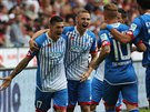 Pavel Kadeábek (uprosted) z Hoffenheimu slaví se svými spoluhrái gól do sít...