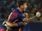 ZAATÁ PST.  Lionel Messi z Barcelony slaví v zápase o Superpohár gól do sít...
