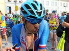 Leopold König v národním dresu za vítzným cílem královské etapy Czech Cycling...