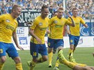 Radost zlínských fotbalist v utkání proti Ostrav