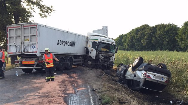 Tragick nehoda kamionu a BMW u Slanho.