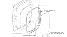 Struktura okna v Boeingu 737. Breather hole v prostední tabulce zcela dole.