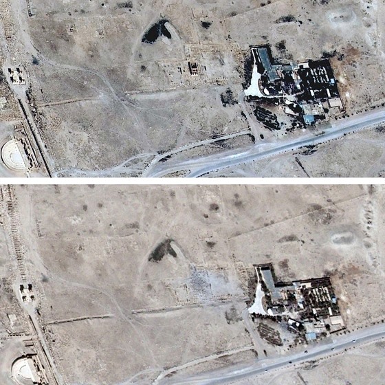 Satelitní snímky zachycují destrukci starověkého Baal-Šaminova chrámu v syrské...