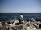 Uprchlík na eckém ostrov Lesbos (24. srpna 2015)