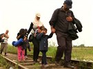 Uprchlíci na cest ze Srbska do Maarska.