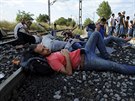 Migranti odpoívají u vesnice Idomeni na hranicích ecka s Makedonií. Cestu do...