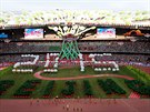 Momentka ze slavnostního zahájení mistrovství svta atlet v Pekingu.