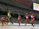 VELKÝ SPEKTÁKL. Usain Bolt a Justin Gatlin  (uprosted) ve finále stovky na MS...