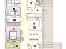 Pdorys: podlahová plocha: 129,5 m2 1. pedsí, 2. koupelna s WC, 3. sauna, 4....