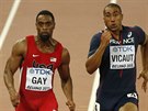 Ani Amerian Tyson Gay (vlevo) v semifinále bhu na 100 metr nezaváhal.