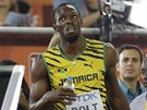Usain Bolt míí po svém rozbhu na 200 metr mezi novináe.