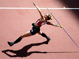 Eliska Klucinova of Czech Republic competes in the javelin throw event of the...