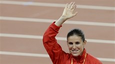 Zuzana Hejnová na nejvyšším stupni atletického MS v Pekingu.