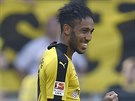 Pierre-Emerick Aubameyang z Dortmundu oslavuje branku v utkání s Hertou.