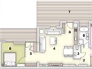 Pdorys: podlahová plocha: 88 m2 1. pedsí, 2. chodba, 3. WC, 4. obývací...