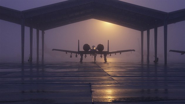 A-10 Thunderbolt II během mlhavého rána na základně Národní gardy v Selfridge (11. ledna 2014)