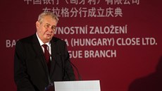 Prezident Milo Zeman pi oznámení, e do Prahy pichází Bank of China