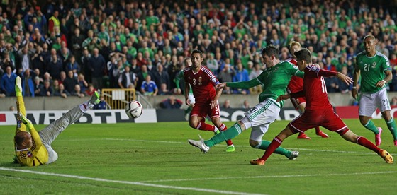 JÁ TO TAM DOTLAÍM! Útoník Kyle Lafferty práv v nastaveném ase vyrovnává...