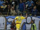 Ukrajinský fotbalista Kravec slaví gól v kvalifikaním zápase o Euro 2016 proti...